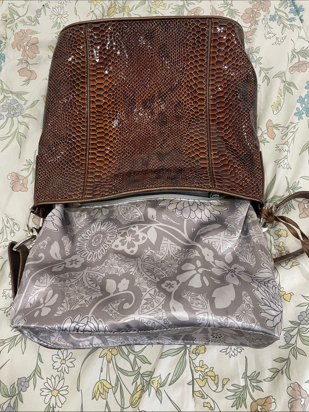 Brighton Brown Faux-Snakeskin Shoulder Bag with Matching Wallet - Picture 9 of 16